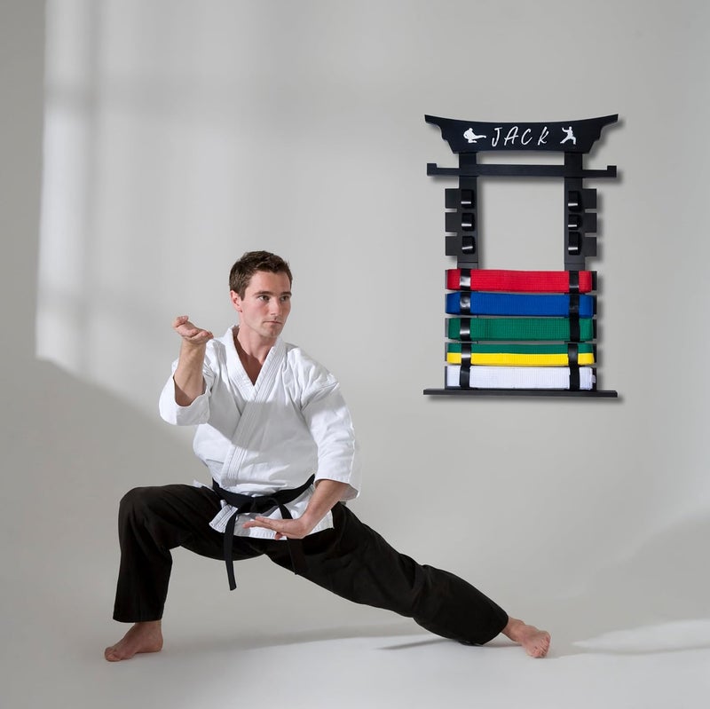 humberboat Wall Karate Belt Display Rack with Medal Hanger and Stickers, Martial Arts Belt Display Holder, 8 Belt Taekwondo Belt Belt Display Hanging Holder for Kids and Adults-Brown - Image 5